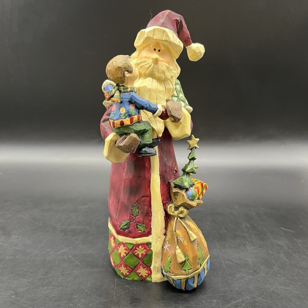 2006 St Nicholas Square Winterland Collection Santa with Boy Figurine Toy Bag